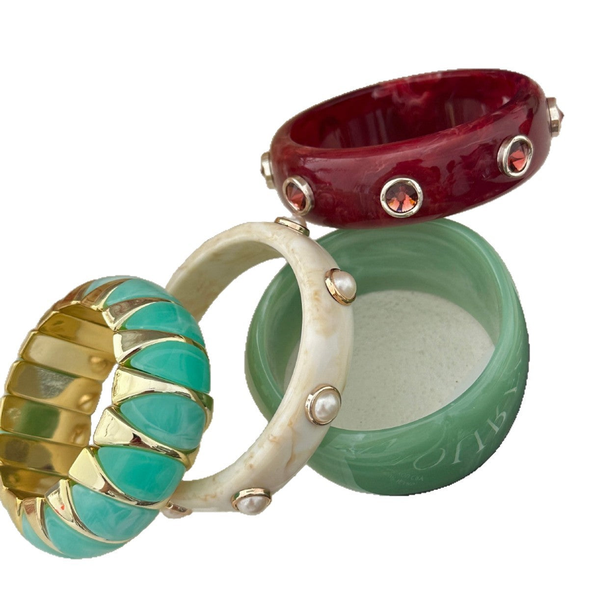 Geometric Rhinestone Inlaid Polished Acrylic Bracelet for Women