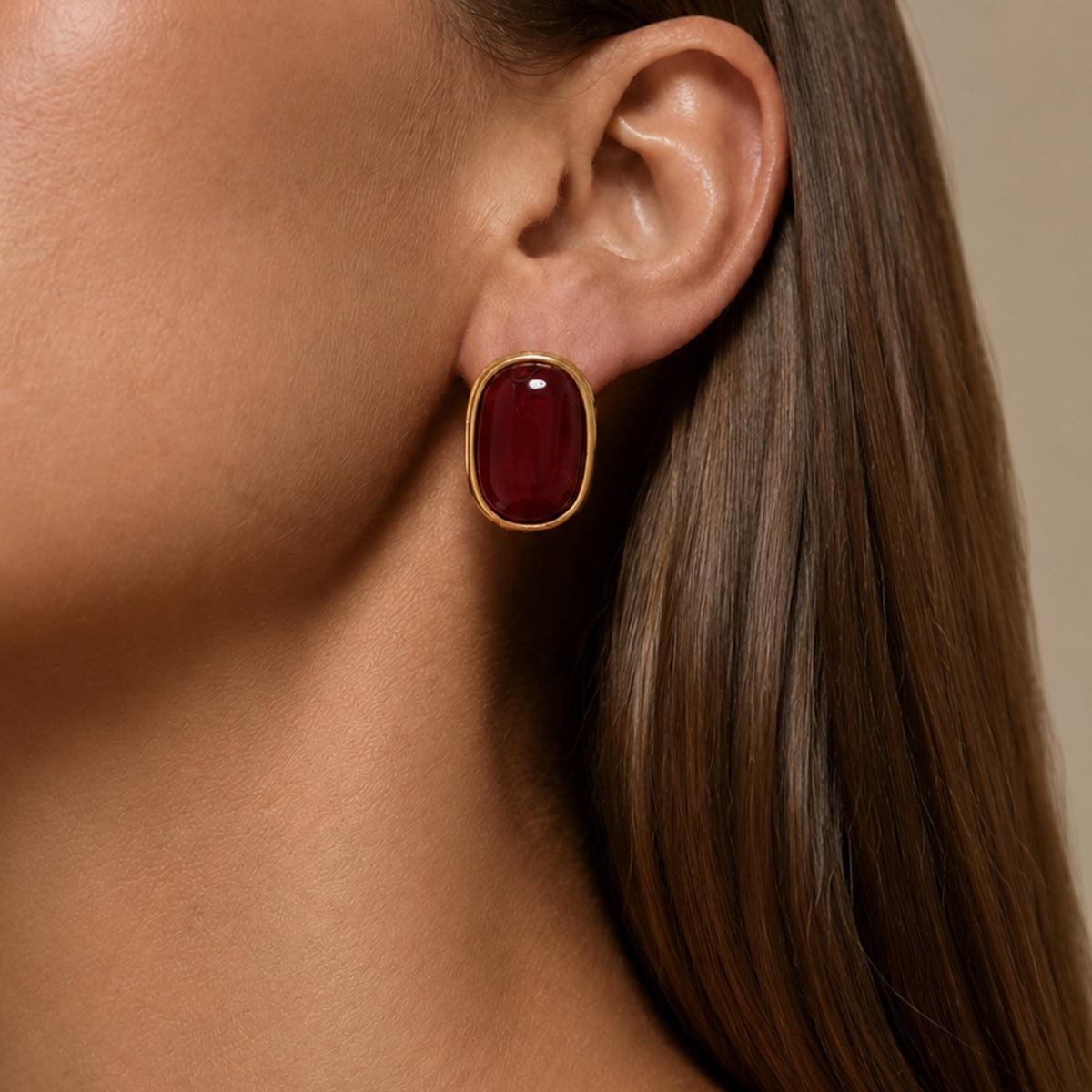 French Vintage Oval Gradient Resin 18K Gold Plated Stainless Steel Earrings for Women