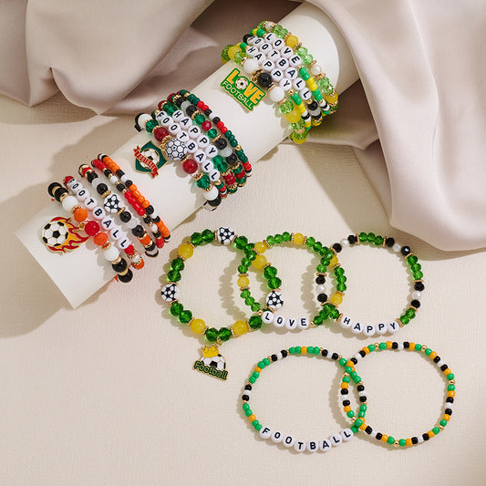 Bohemian Vintage Unisex Acrylic Letter Number Football Beaded Bracelet Set