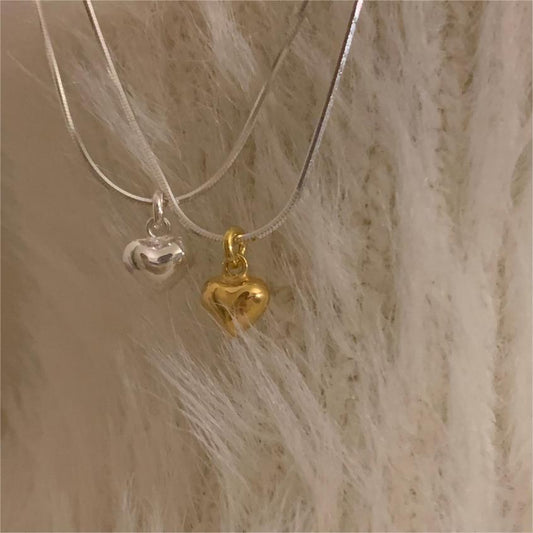Minimalist Heart-Shaped 925 Sterling Silver Necklace with Geometric Accent, Dainty Cold-Tone Chain Jewelry for Women