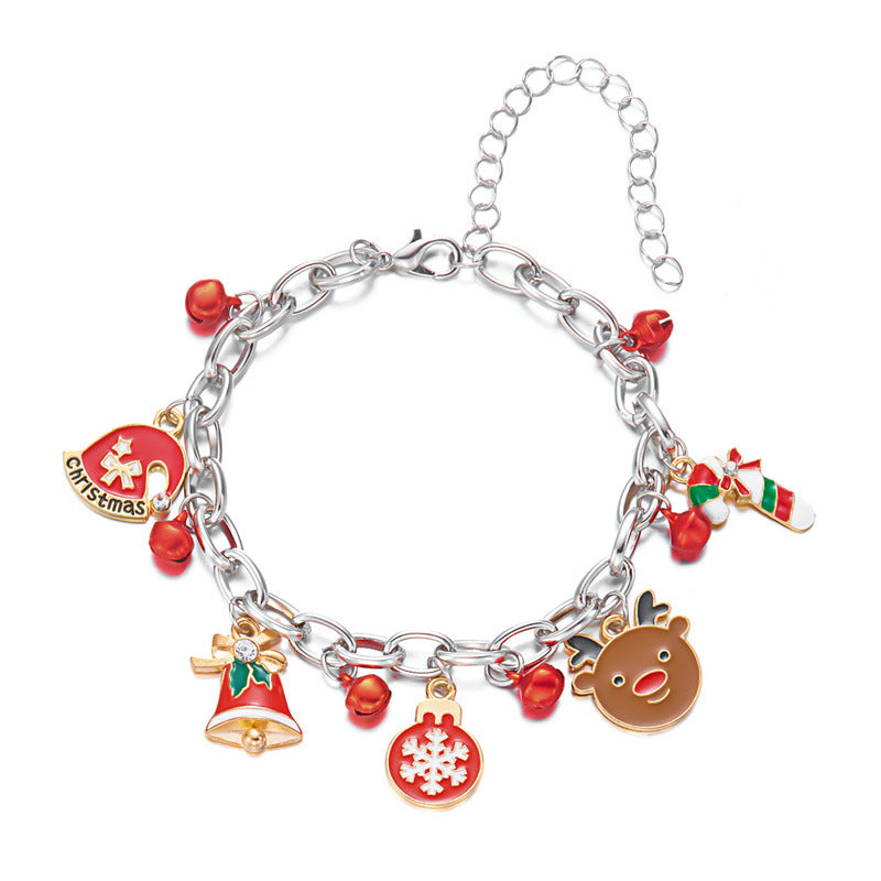 Fashionable Enamel Alloy Bracelet with Santa Claus and Reindeer Motifs for Women, Holiday-Themed Geometric Cartoon Design