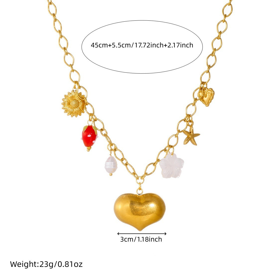 Chic Gold Plated Hollow Heart and Star Stainless Steel Necklace for Women