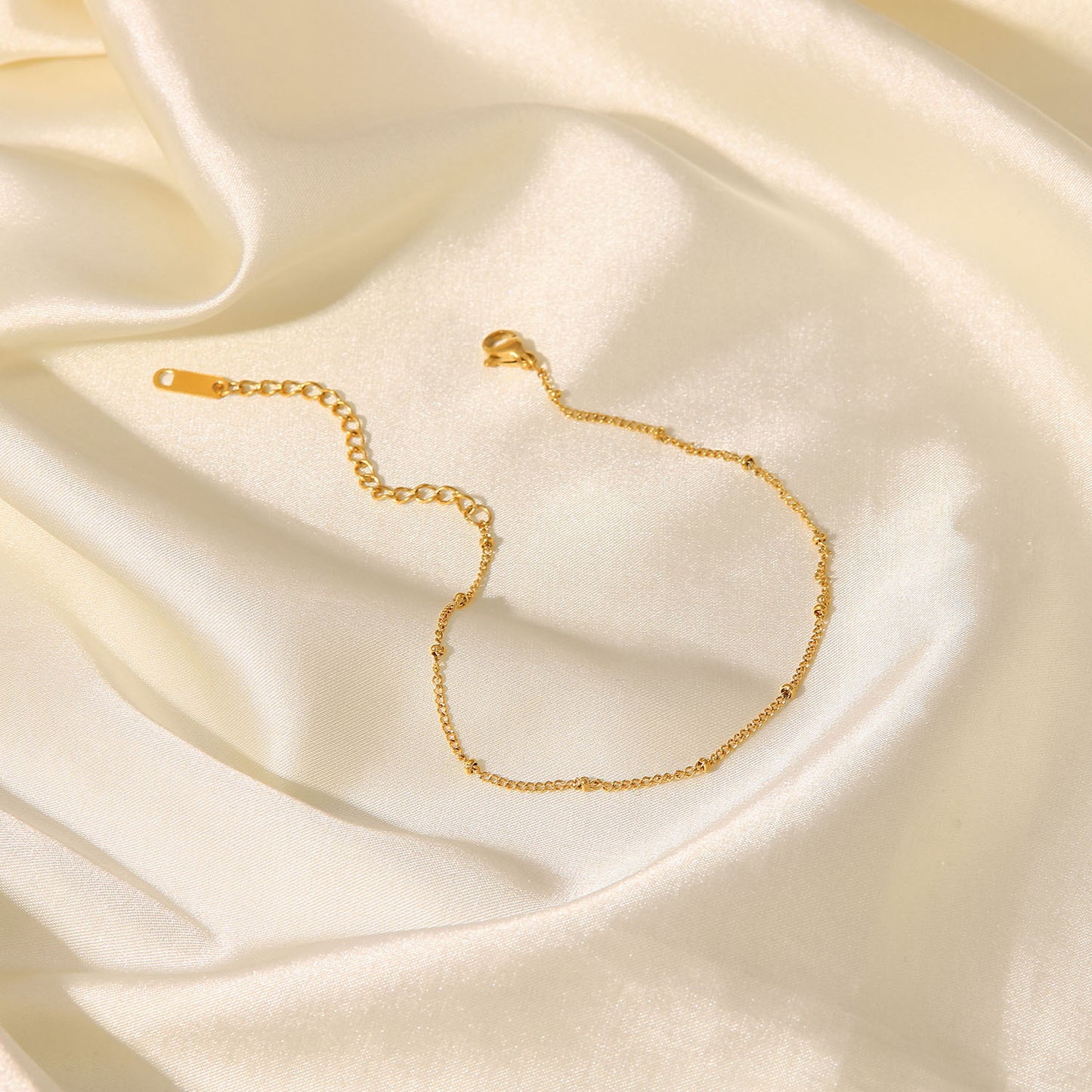 Minimalist Geometric Titanium Steel Anklet with 18K Gold Plating Fine Beaded Design Fashionable Versatile Foot Jewelry