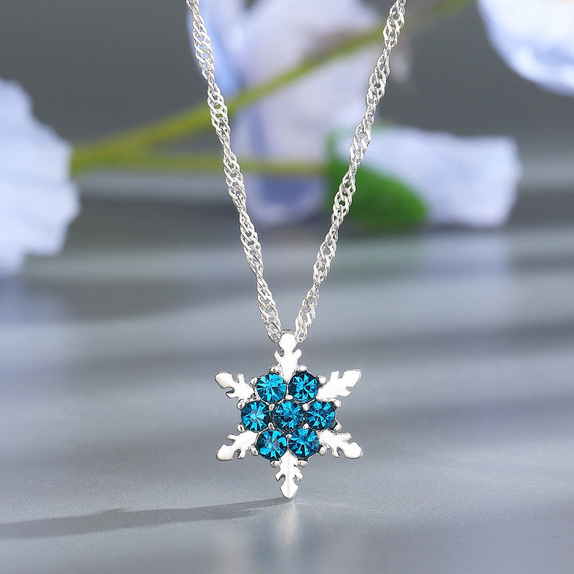 Collana Donna Fiocco di Neve con Strass Catena Sottile in Lega Gioielli Festivi