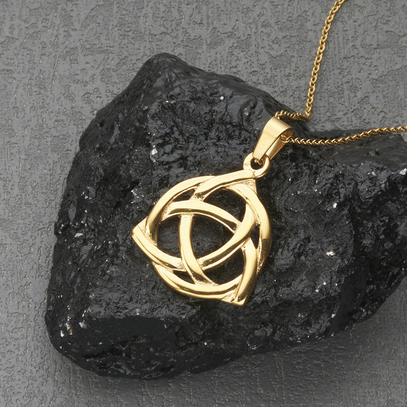 Minimalist Celtic Knot Pendant Necklace in Stainless Steel with Titanium Steel Charm and Electroplated Finish