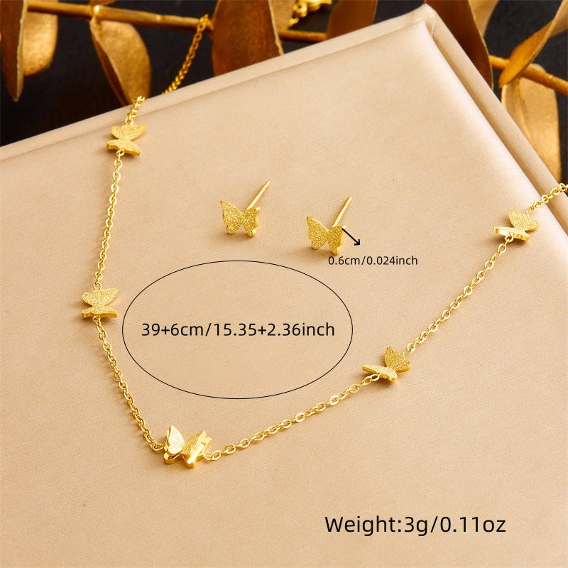 Fashion Office Chic Plated Stainless Steel Butterfly Necklace Earrings Bracelet Set