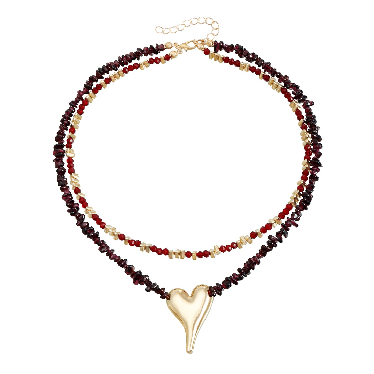 Fashionable Heart and Geometric Shape Alloy Pendant Necklace for Women with Plated Finish Locket Chain