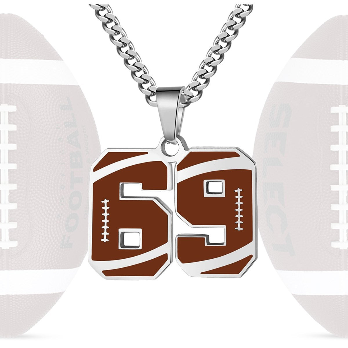 Motivational Football Number Pendant Necklace for Men in Stainless Steel with Polished Finish and Letter/Number Design