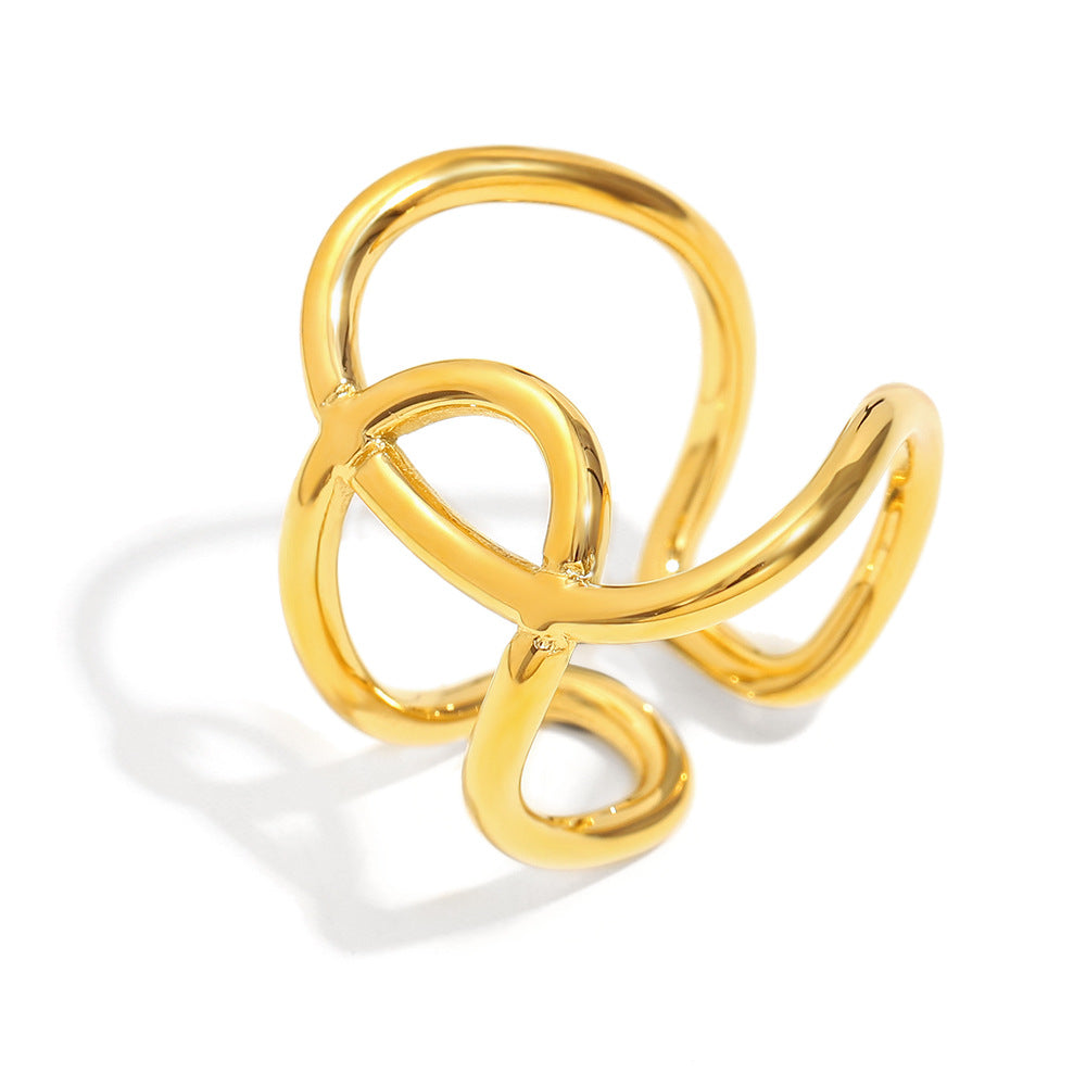 Minimalist Geometric Stainless Steel Ring with 18K Gold Plating, Adjustable Knot-Design Band for Women