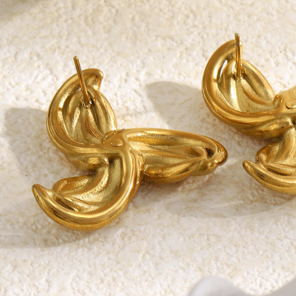 Unique Geometric Stainless Steel Gold Plated Asymmetric Earrings for Women