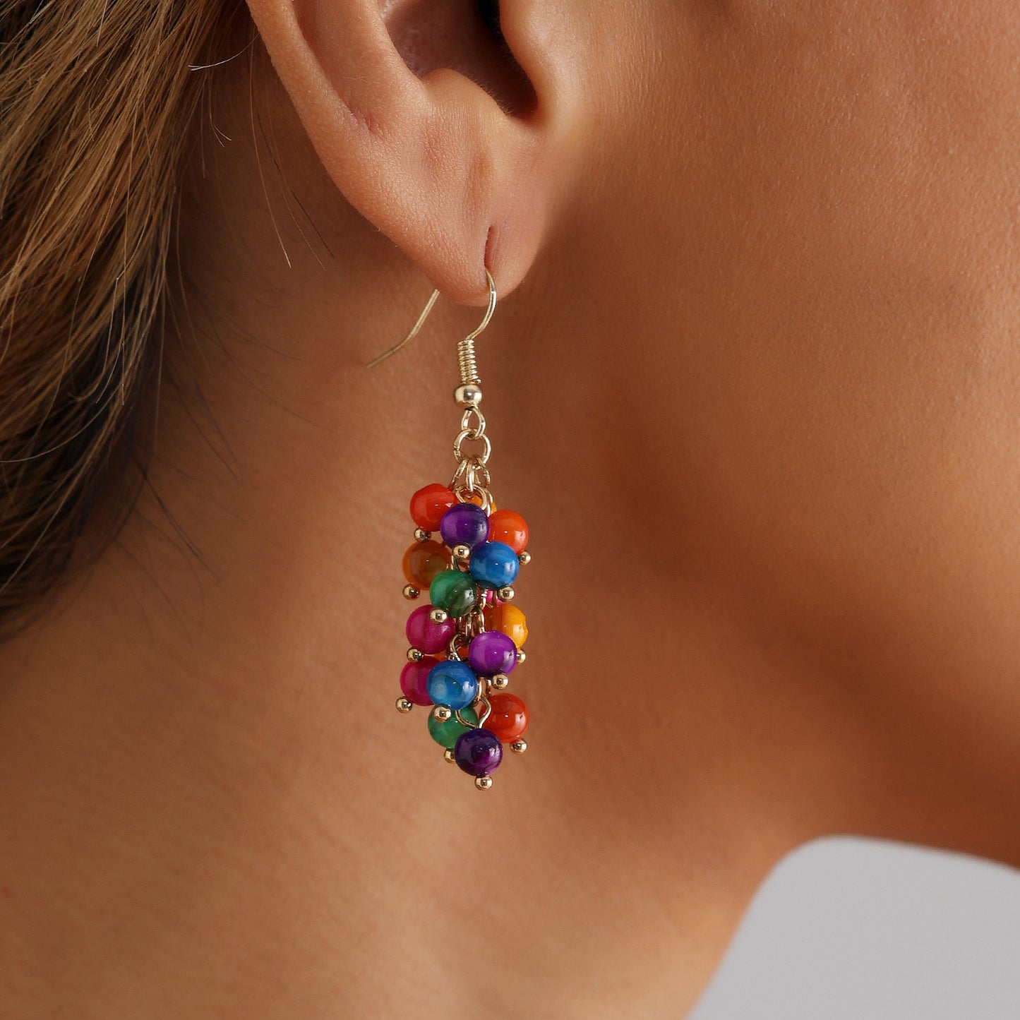 Creative Mixed-Color Grape Cluster Earrings with Electroplated Finish in Mixed Materials for Unisex Wear