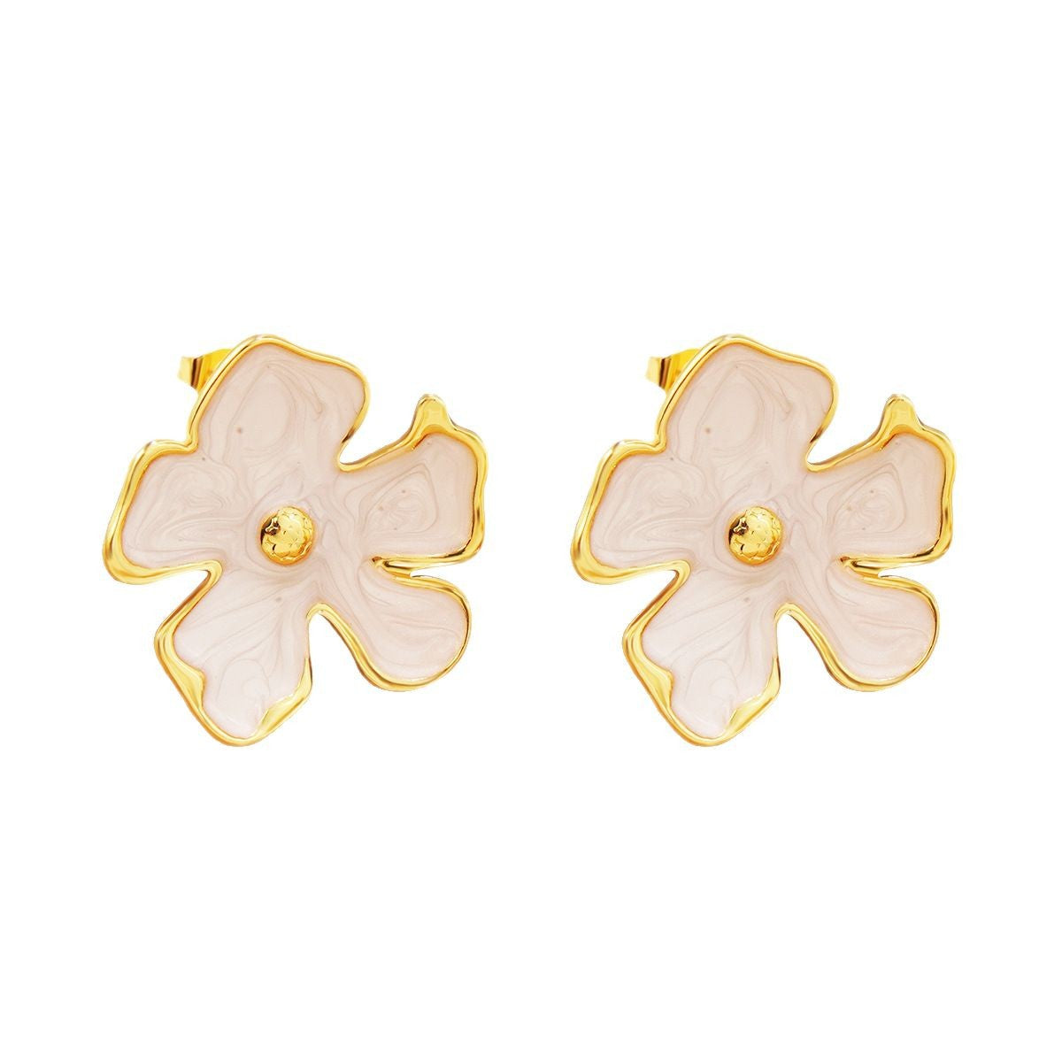 Minimalist Colorful Drip Oil Plated Stainless Steel Floral Stud Earrings