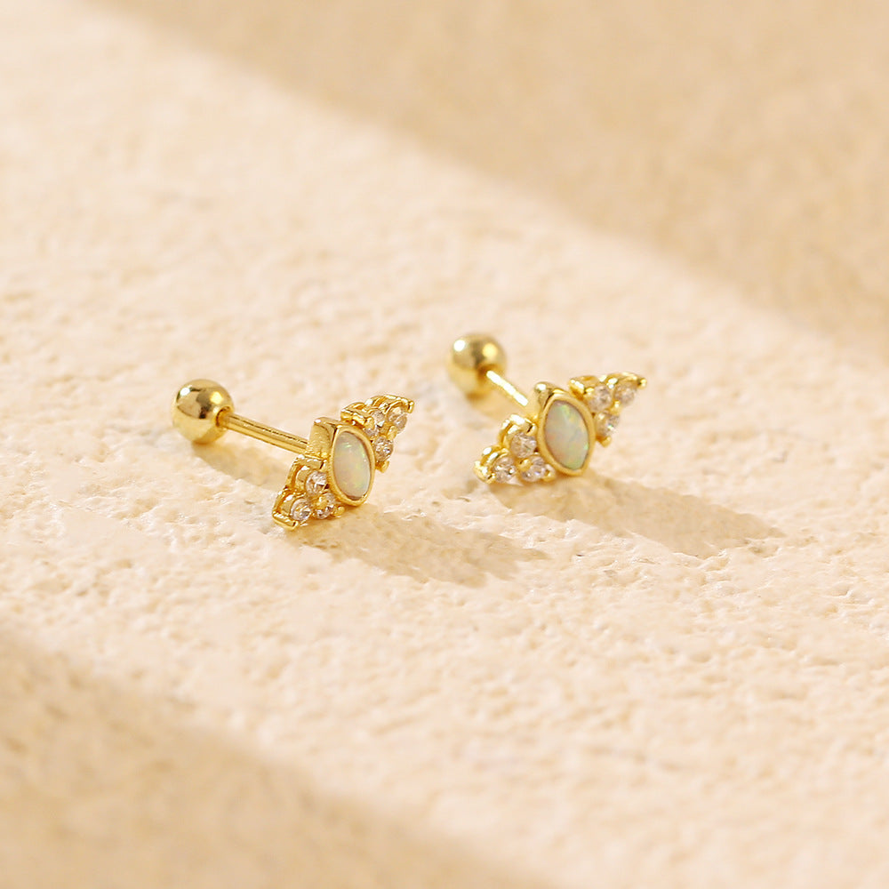Elegant 925 Sterling Silver Geometric Round Opal Cubic Zirconia Plated Screw Back Ear Studs for Women