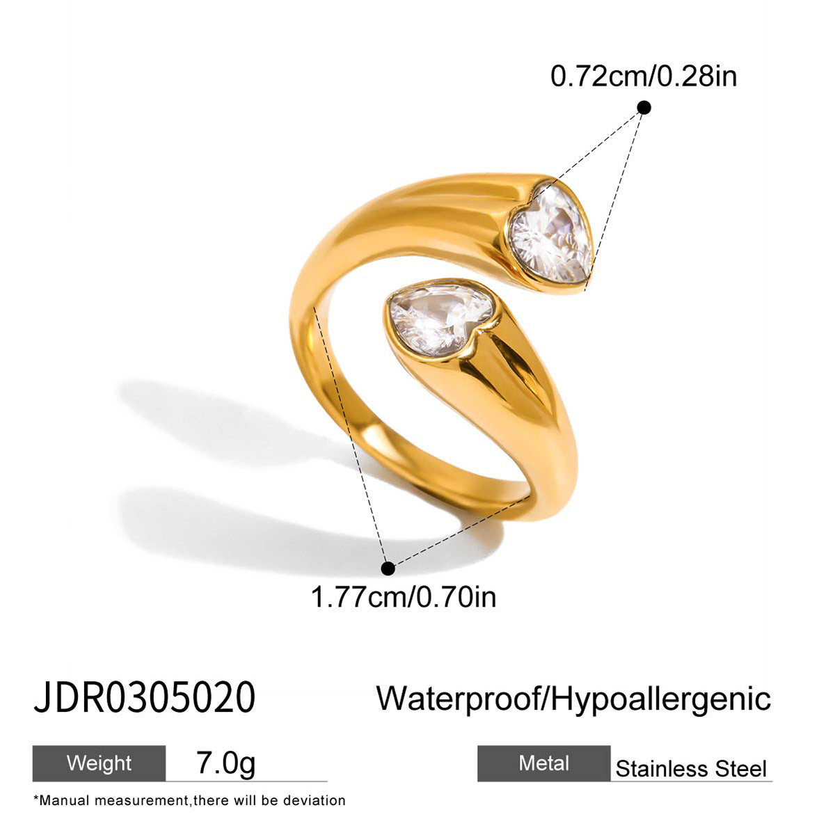 Minimalist Elegant Geometric Square Stainless Steel PVD Ring with Cubic Zirconia for Women