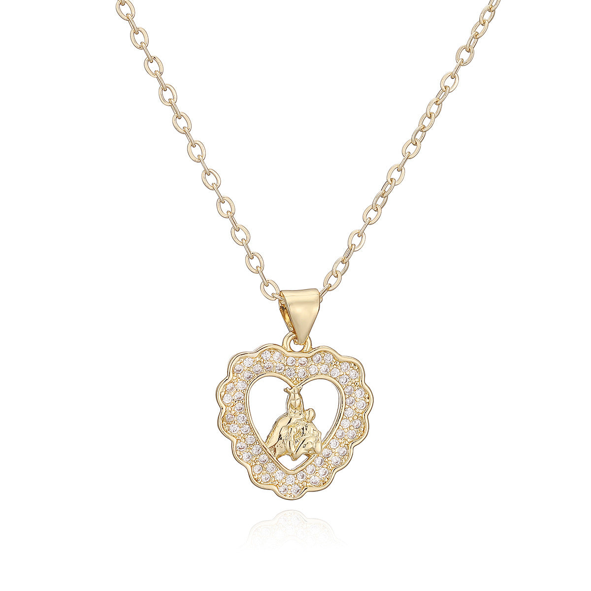 Minimalist 18K Gold Plated Brass Heart Pendant with Cubic Zirconia for Women