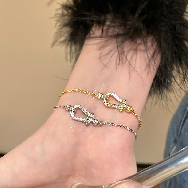 Luxury Minimalist Geometric Brass Bracelet with Cubic Zirconia Inlay for Women