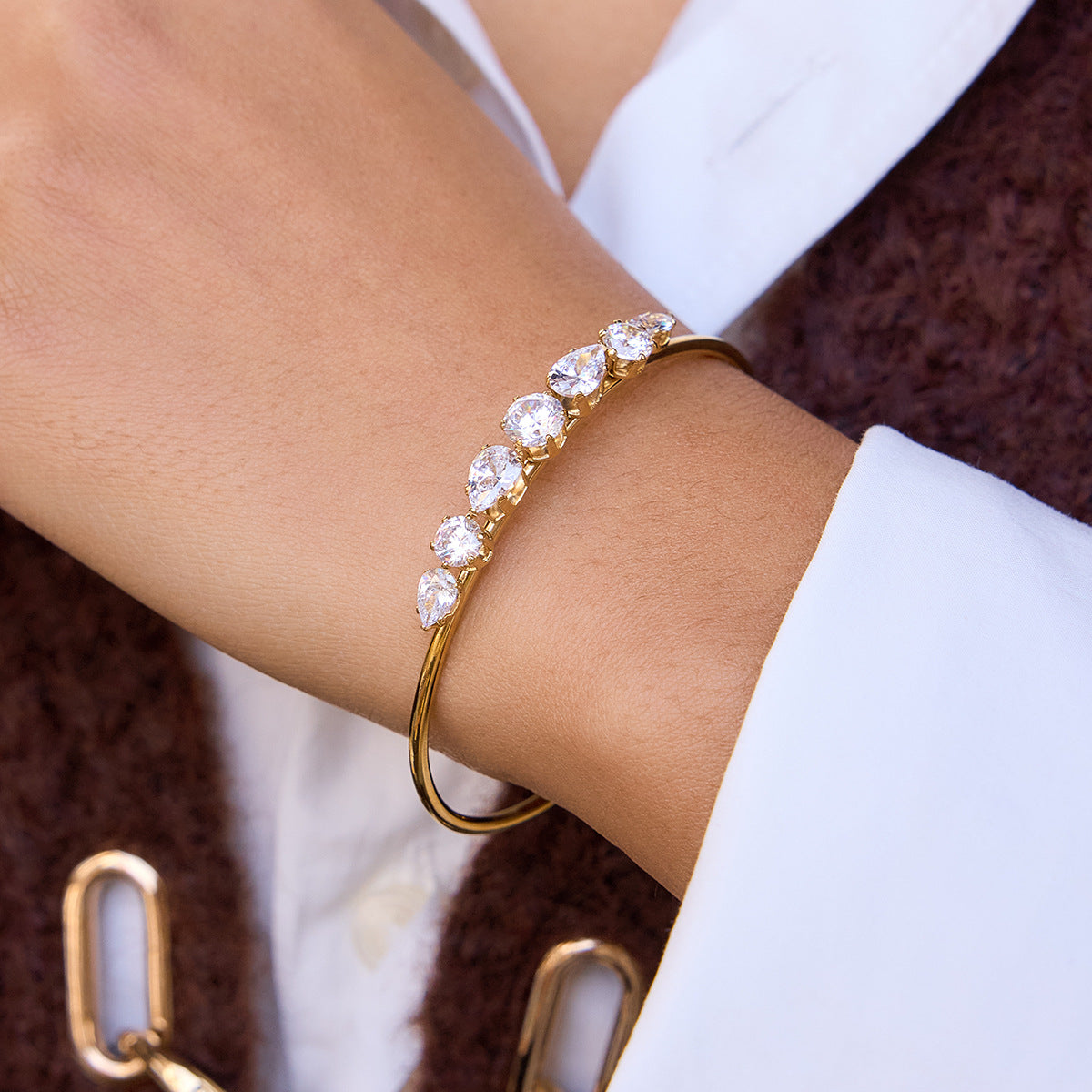 18K Gold Plated Stainless Steel Cubic Zirconia Bracelet