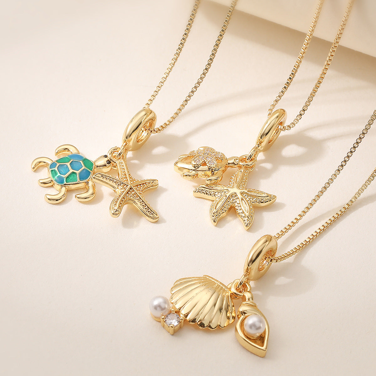 Minimalist 18K Gold Plated Brass Drip Oil Geometric Turtle Pendant Necklace for Women