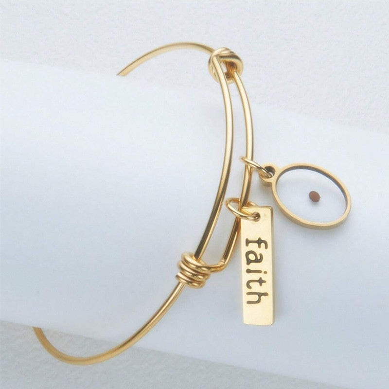 Adjustable Stainless Steel Faith Bracelet with Oval Charm in Minimalist Ins Style