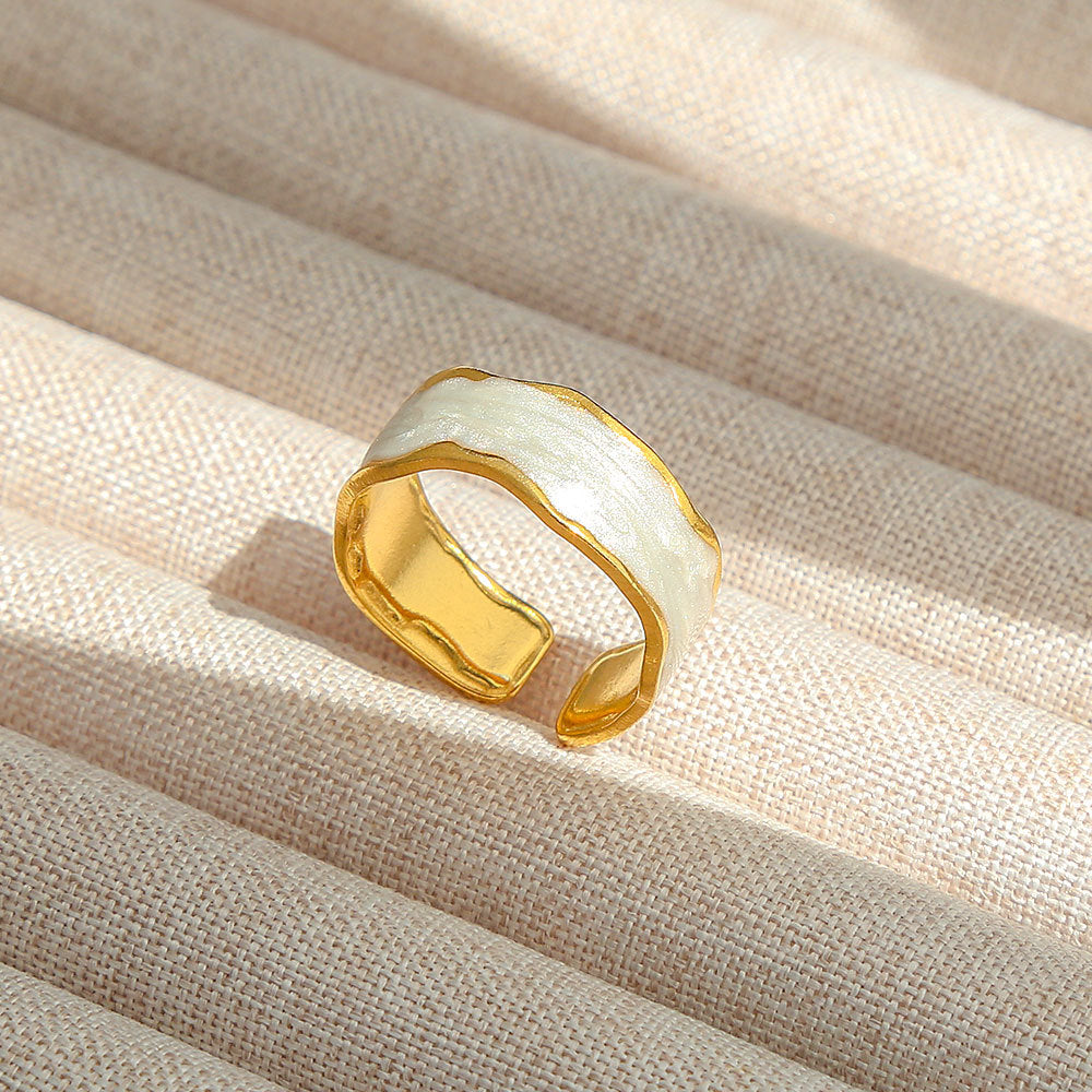 Anello Aperto Regolabile da Donna in Acciaio Inossidabile Stile INS Vintage, Geometrico e a Cuore, con Intarsio in Pietra Naturale, Elegante e Minimalista