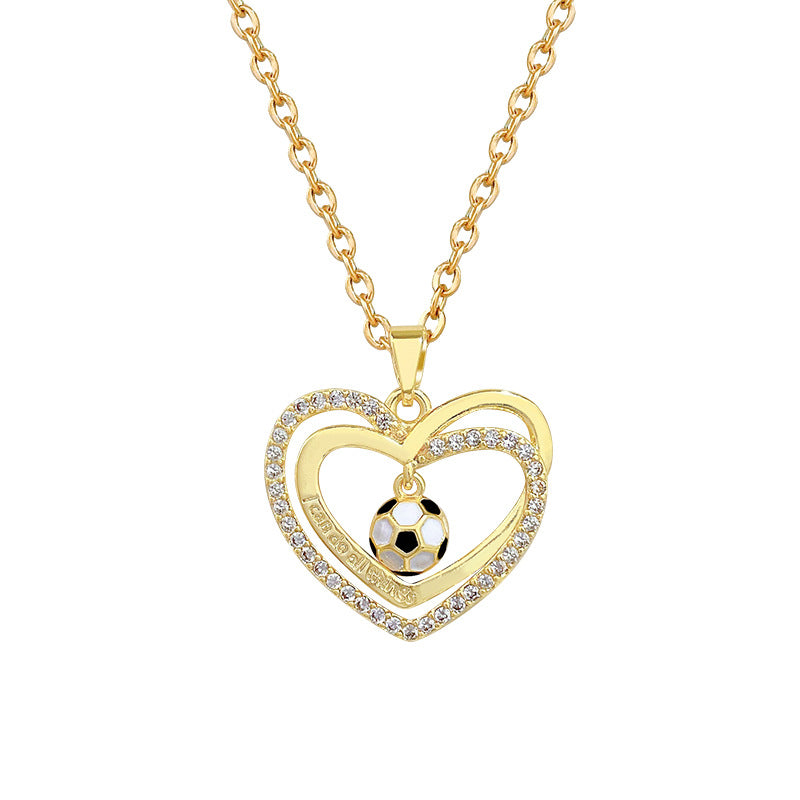 Sweet Luxury Heart Drip Oil Rhinestone Pendant Necklace Titanium Steel Cable Chain for Unisex