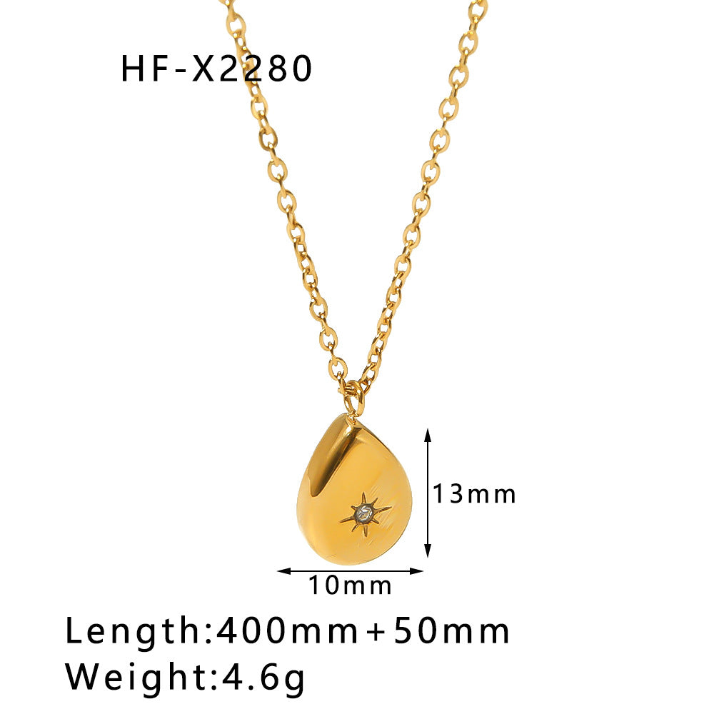 Minimalist Asymmetrical Heart and Teardrop Pendant Necklace in Stainless Steel with 18K Vacuum Plated Finish for Women