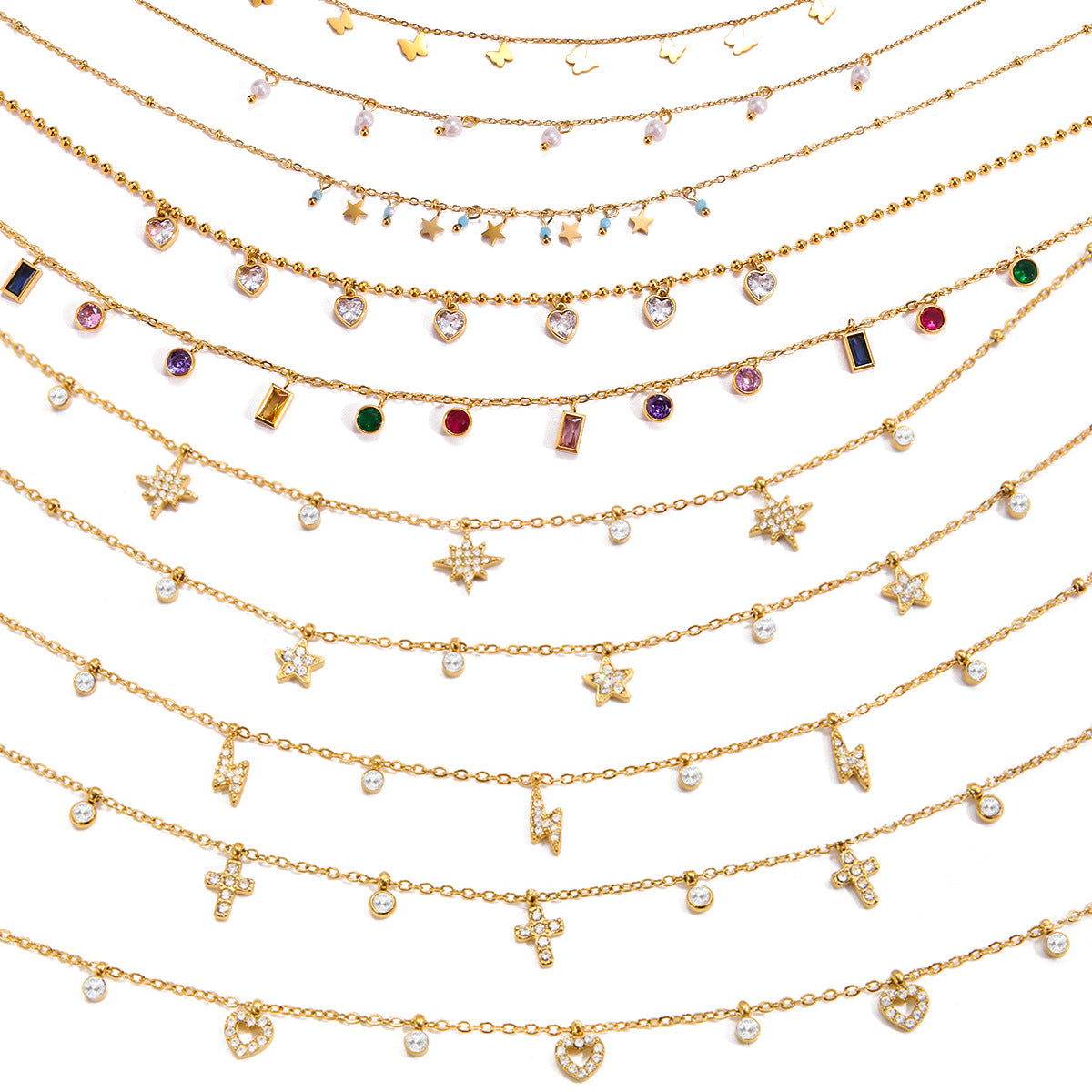 Collana con Ciondolo a Farfalla Geometrica da Donna in Acciaio al Titanio con Intarsio di Strass e Finitura Galvanizzata, Collana Ipohallergenica in Acciaio Inossidabile
