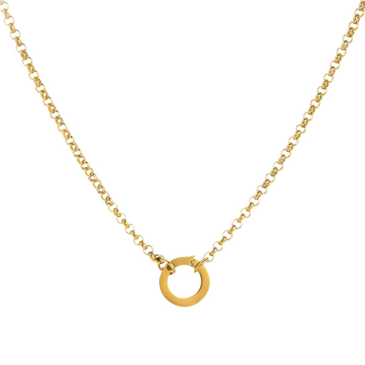 Vintage Stainless Steel PVD Gold Plated Heart Round Geometric Charm Bar Necklace
