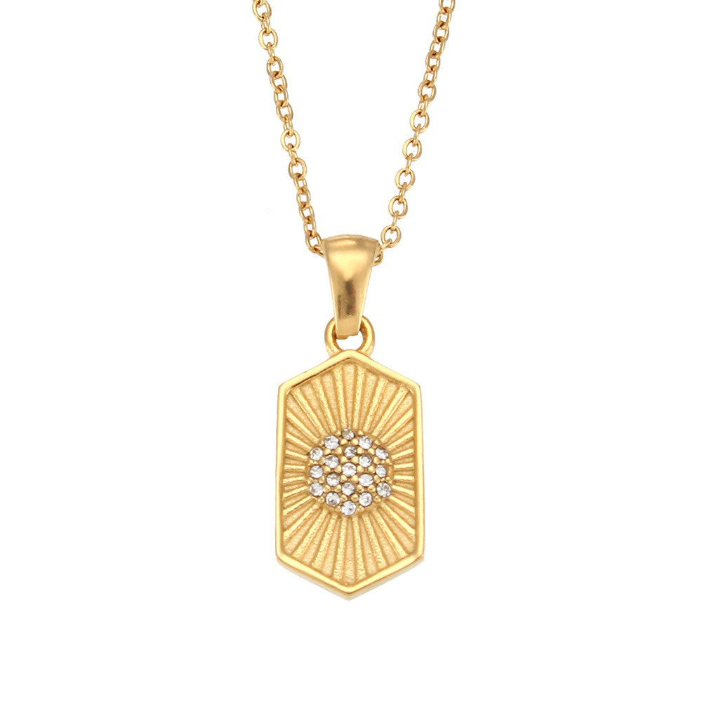 Collana da donna a pendente minimalista a mezza luna in acciaio inossidabile con placcatura in oro 18 carati e intarsio in pietra naturale