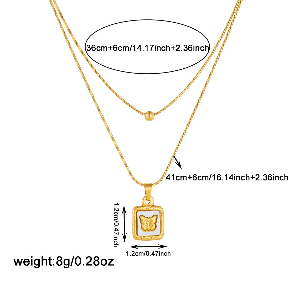 Vintage Gold Plated Stainless Steel Round Square Geometric Butterfly Floral Pendant Necklace with Snake Chain
