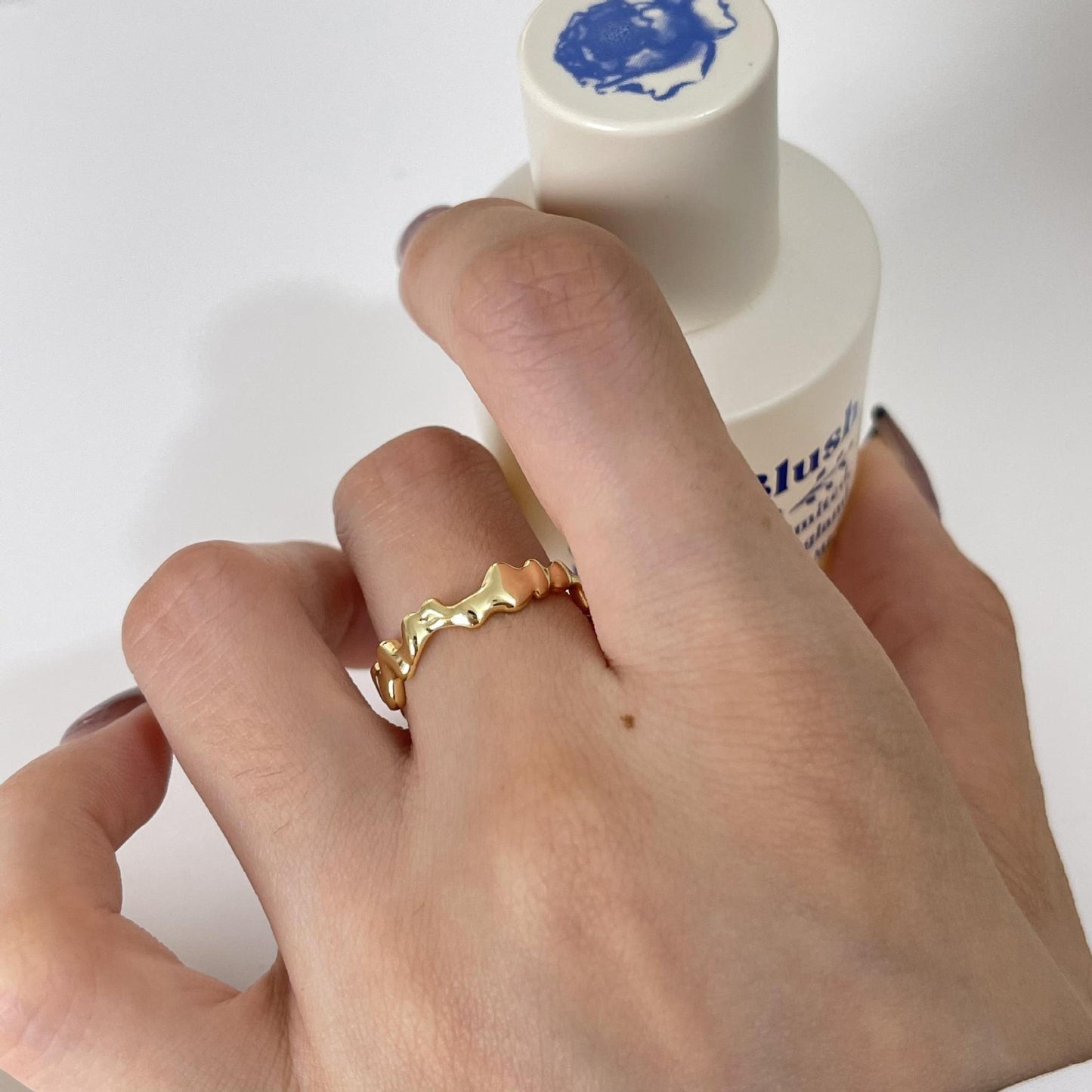 Natural Style Irregular Asymmetrical S925 Sterling Silver Ring for Women with Wave and Waterfall Motifs