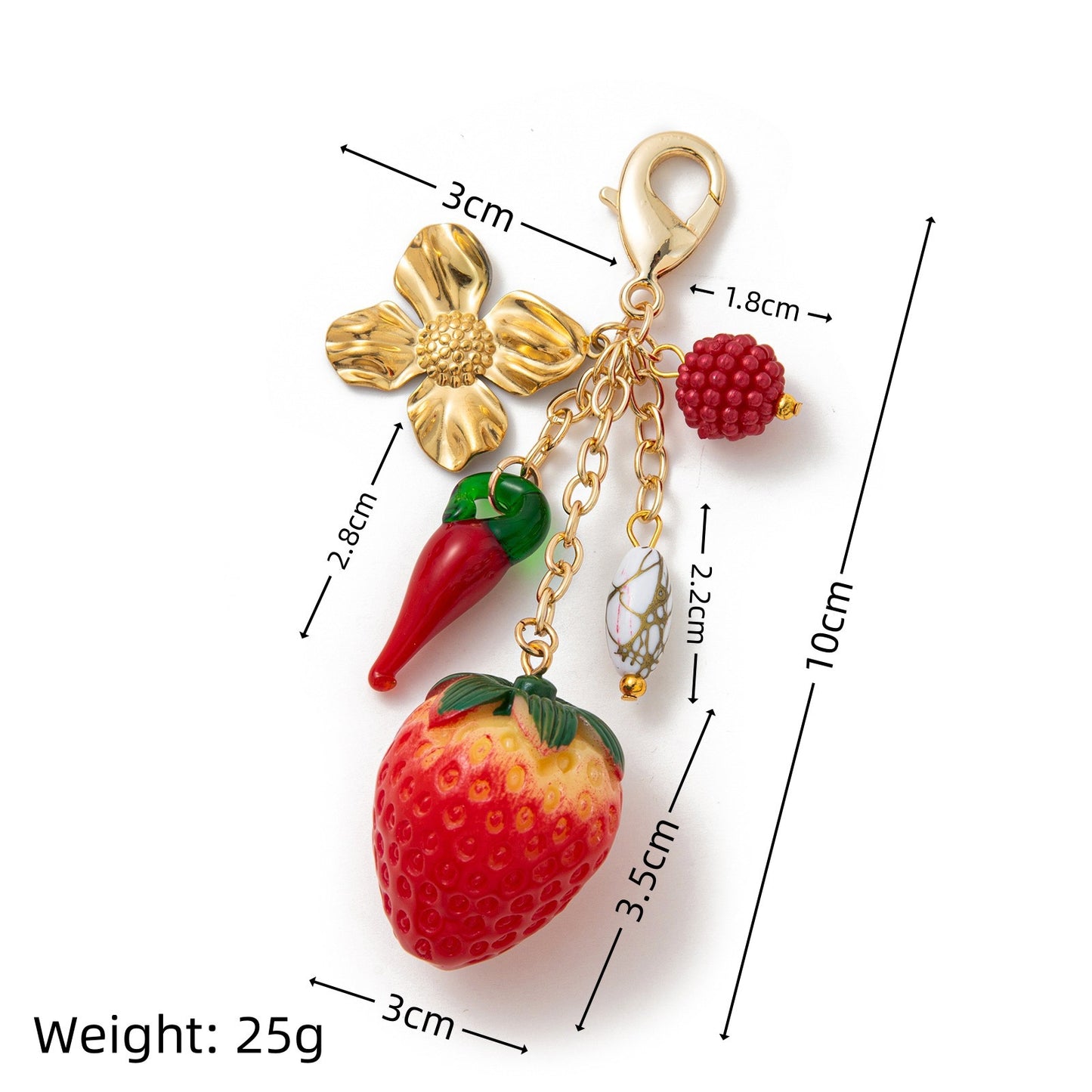 Geometric Heart Fruit Alloy Plated Bag Charm Keychain