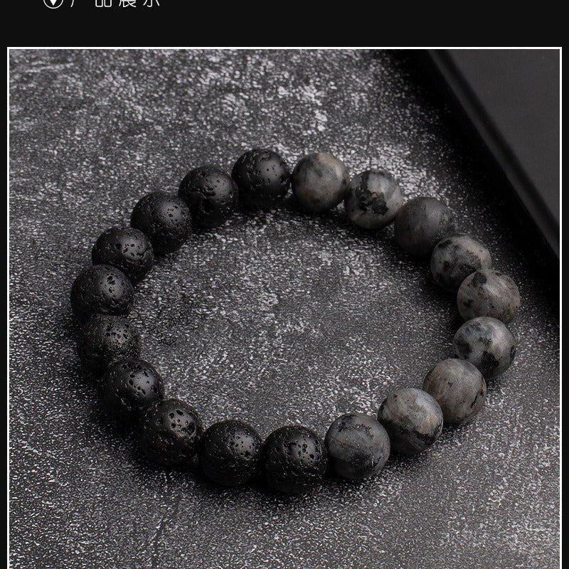 Black Gray Agate Beaded Bracelet Geometric Round Stone Hand Jewelry