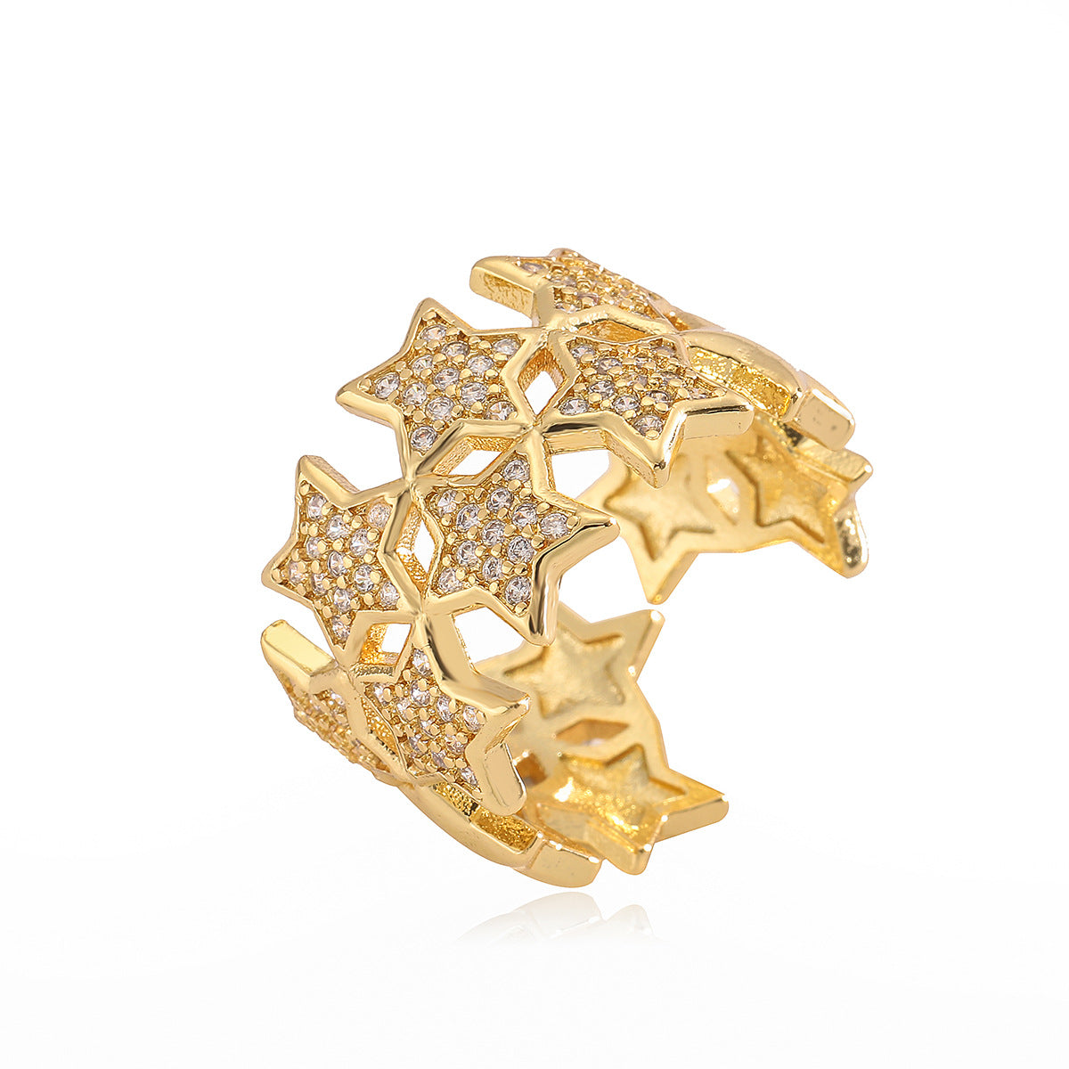 Minimalist Geometric Open Ring for Women Made of Brass with 18K Gold Plating and Zircon Inlay