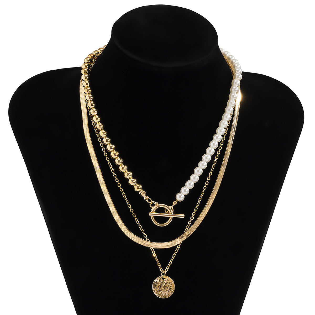 Set di collane con pendente geometrico stile vintage con perline in lega e finitura placcata su catena a serpente per donna