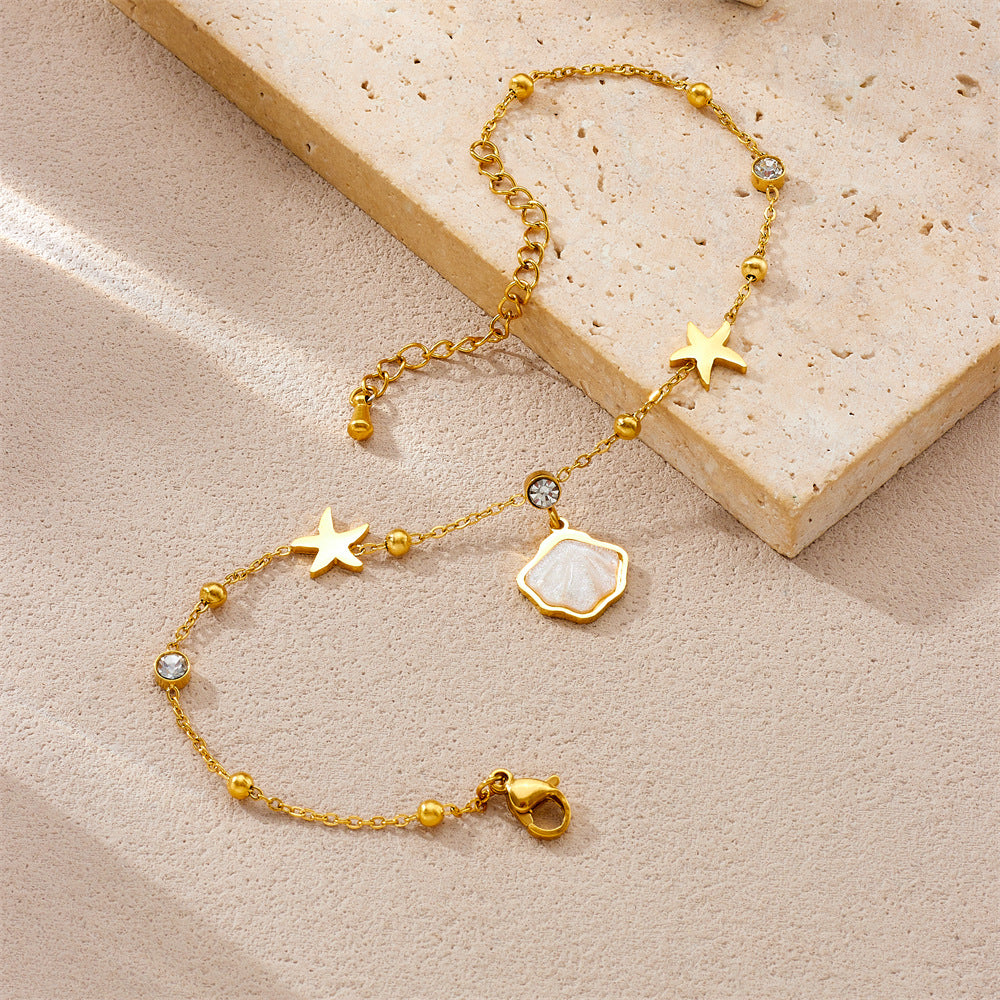 Cavigliera minimalista a forma di stella in acciaio inossidabile con strass, da donna