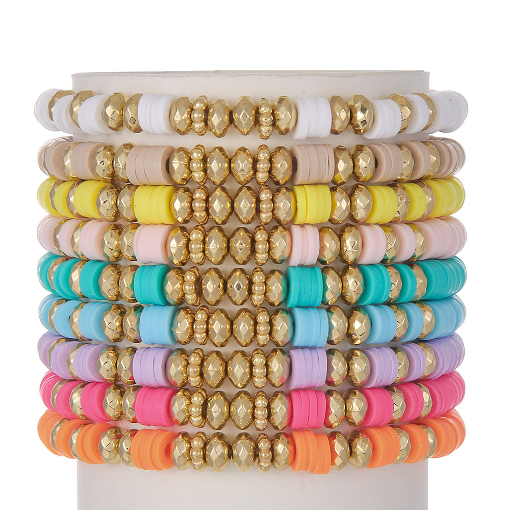 Bohemian Gold Geometric Round Resin Bracelet Set for Women