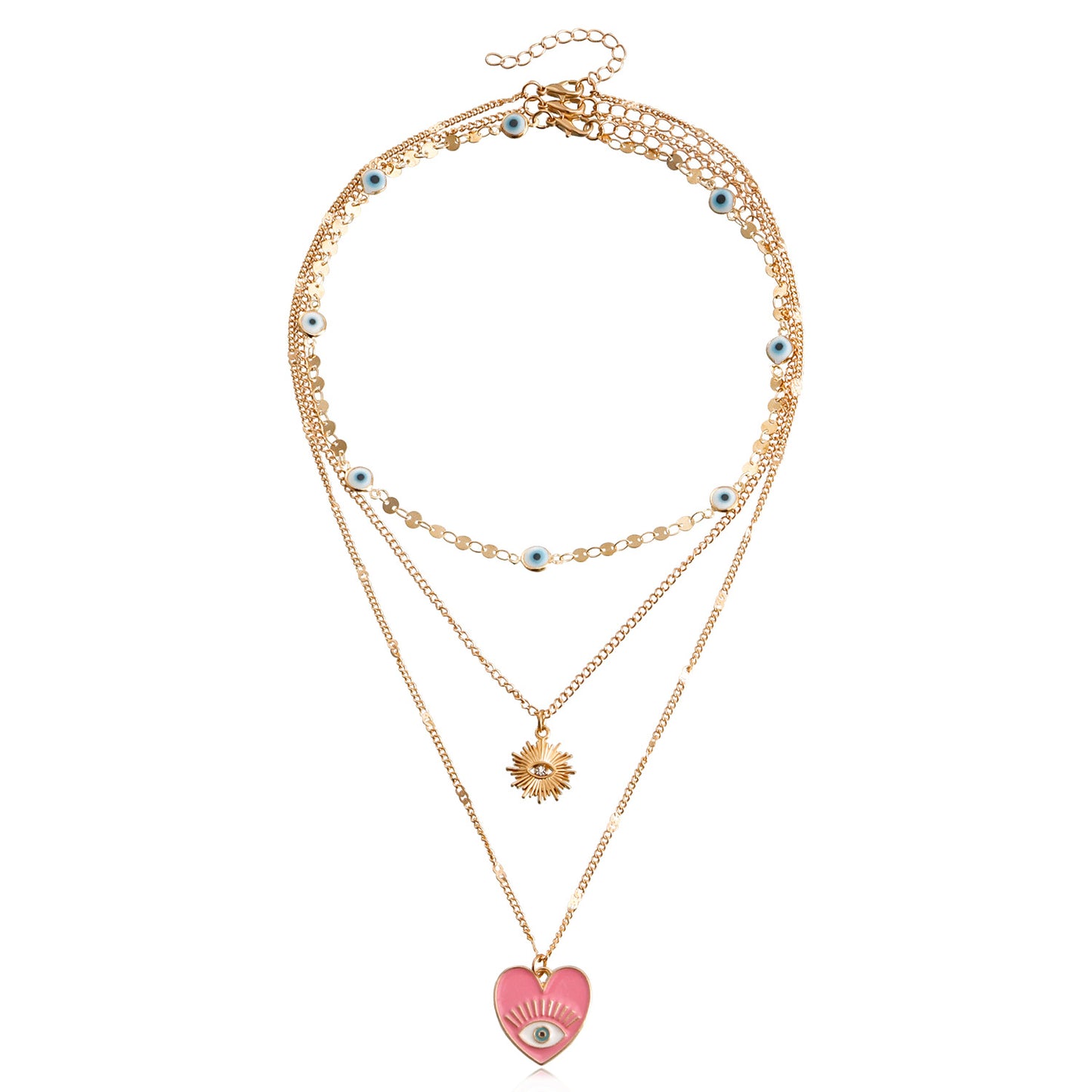 Minimalist Evil Eye Pendant Necklace for Women with Geometric Alloy Design and Plated Finish