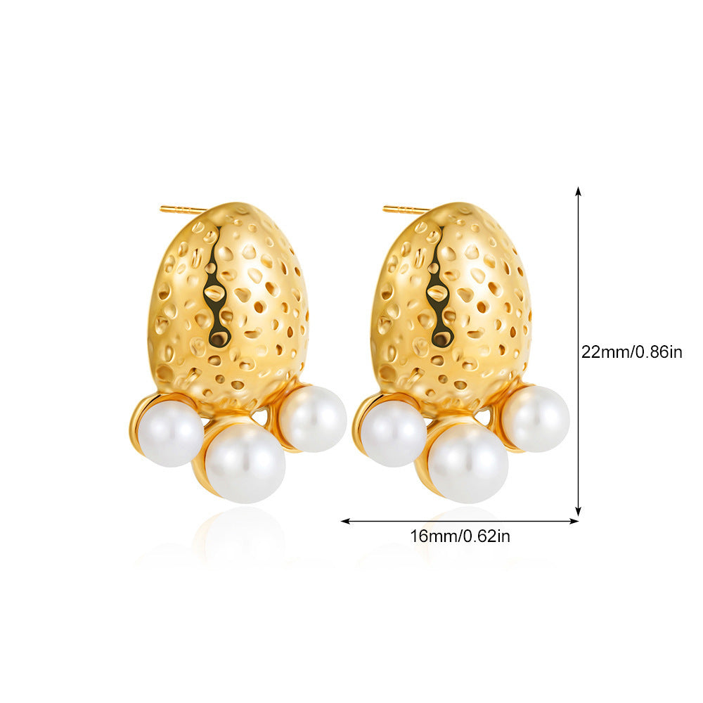 Orecchini a Cerchio Geometrici Minimalisti in Metallo con Intarsio di Perle, da Donna, Gioielli alla Moda per Tutti i Giorni