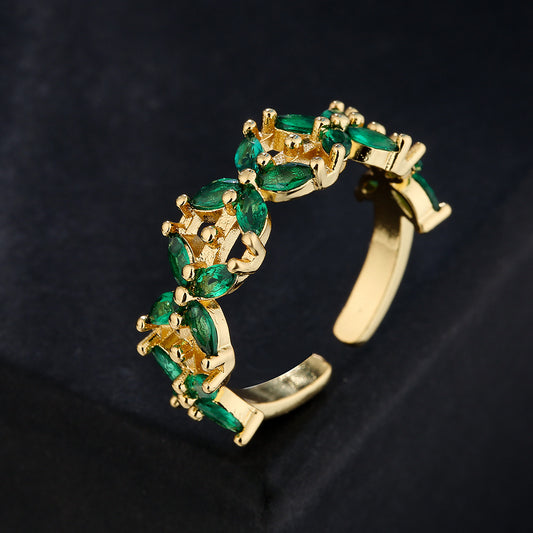 Minimalist Geometric Open Ring for Women Made of Brass with 18K Gold Plating and Micro-Paved Zirconia