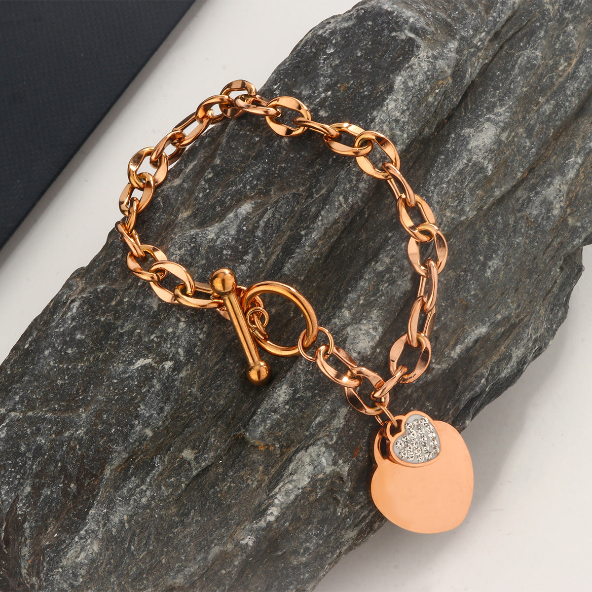 Elegant Titanium Steel Heart Bracelet with Cubic Zirconia and OT Clasp for Women
