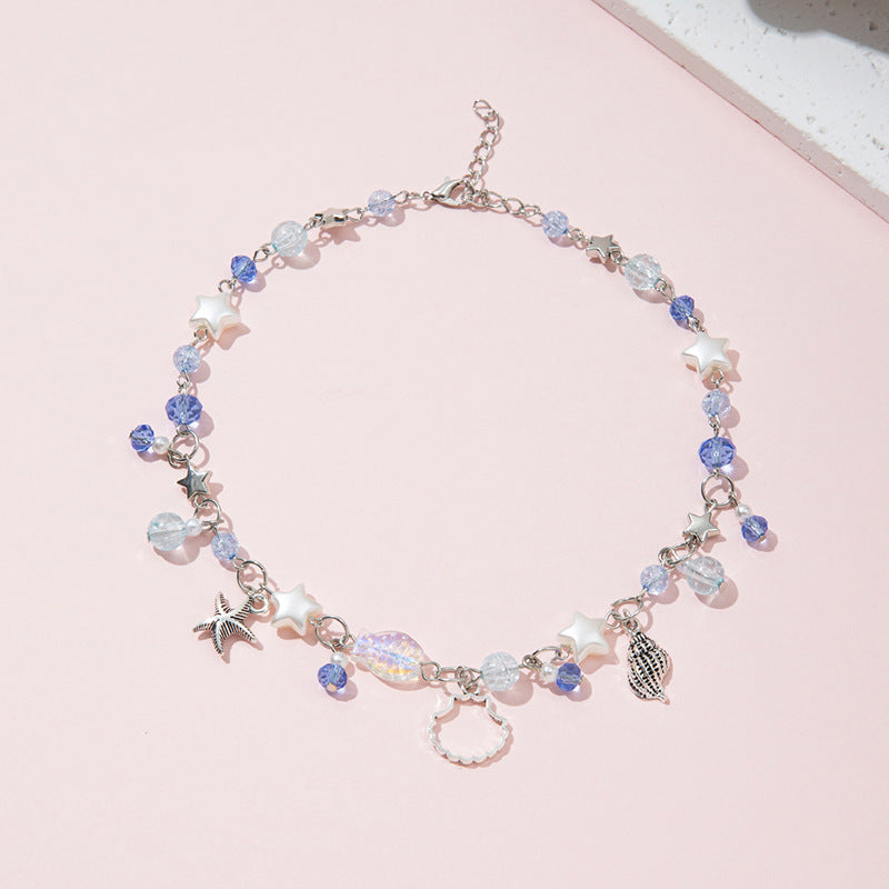 Collana con perline di vetro fatte a mano a forma di fiocco per bambine con ciondolo in lega, stile fresco e dolce