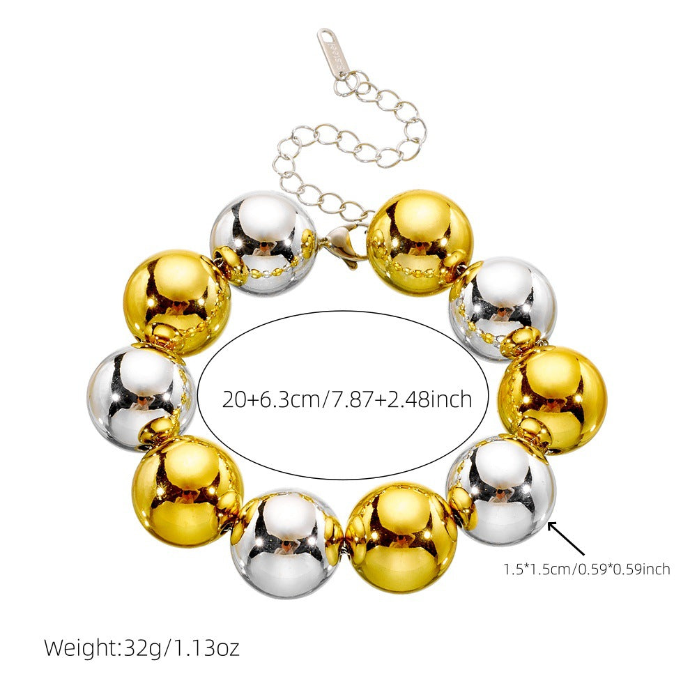 Punk Gold Plated Acrylic and Stainless Steel Round Bead Ball Chain Necklace Set