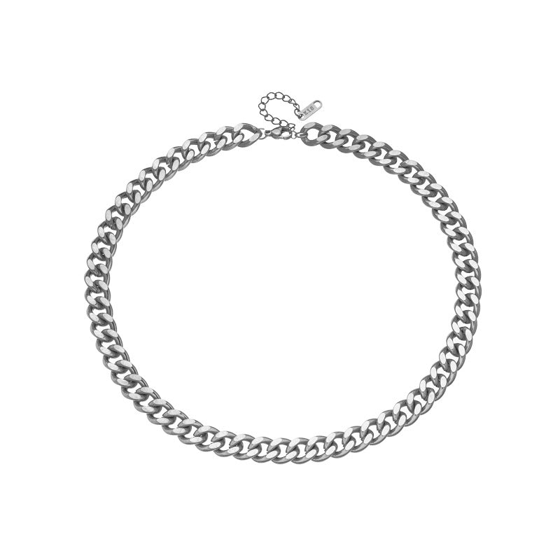 Retro Punk Style Gold-Plated Titanium Steel Necklace and Bracelet Set with Minimalist Chain Design for Women