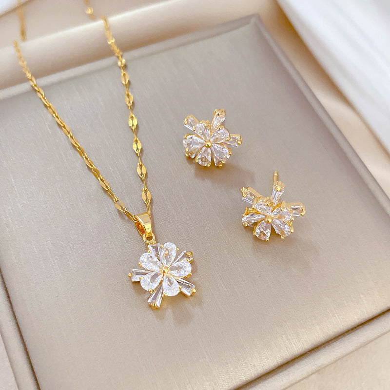 Luxury Sweet Geometric Titanium Steel Necklace and Earrings Set
