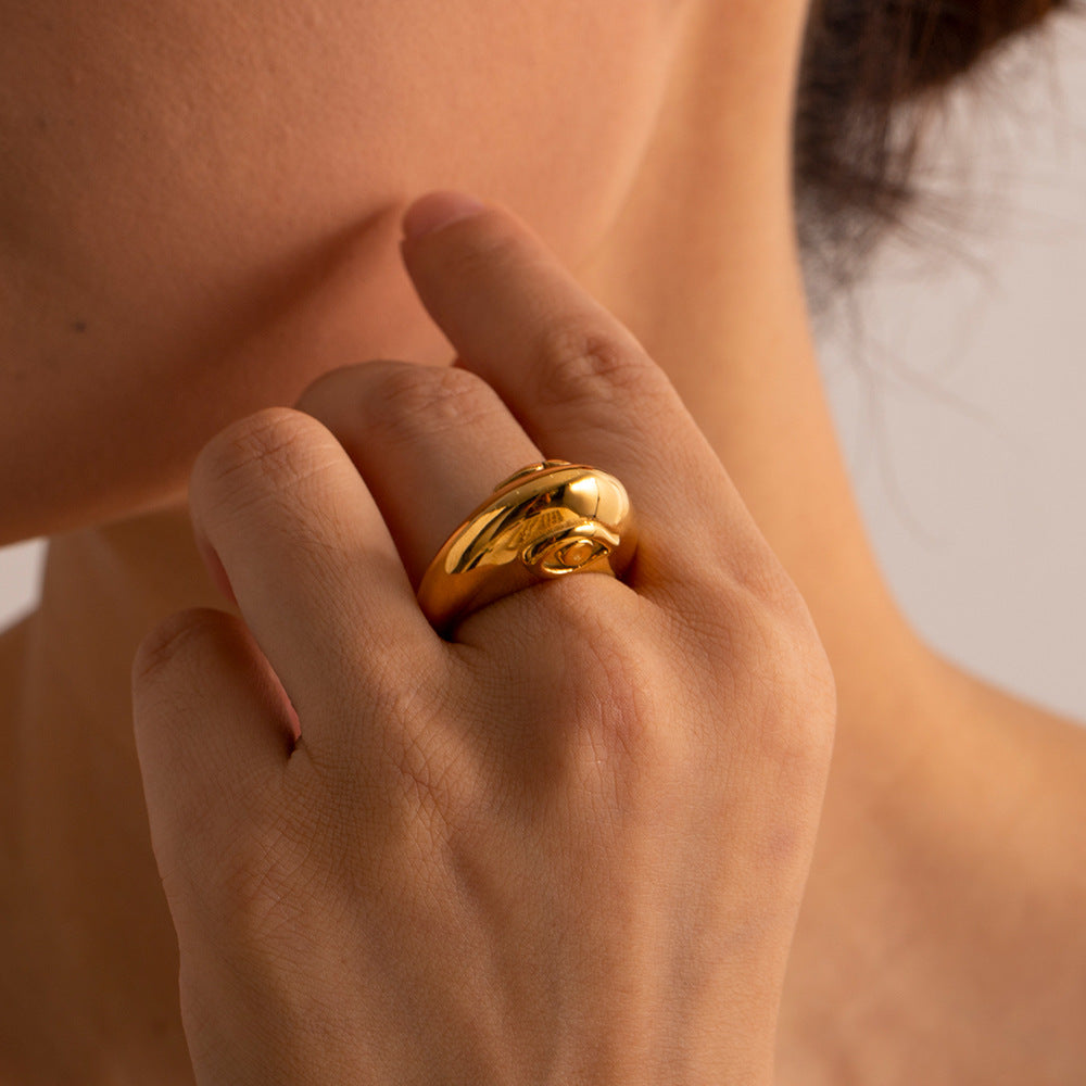 Anello per labbra a doppio lato con occhio di Allah geometrico in acciaio inossidabile placcato oro 18 carati stile Ins per donne