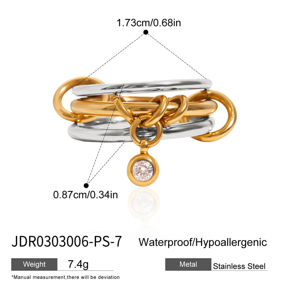 Elegant Minimalist Round Geometric Titanium Steel Ring with Cubic Zirconia Plated Finish for Women