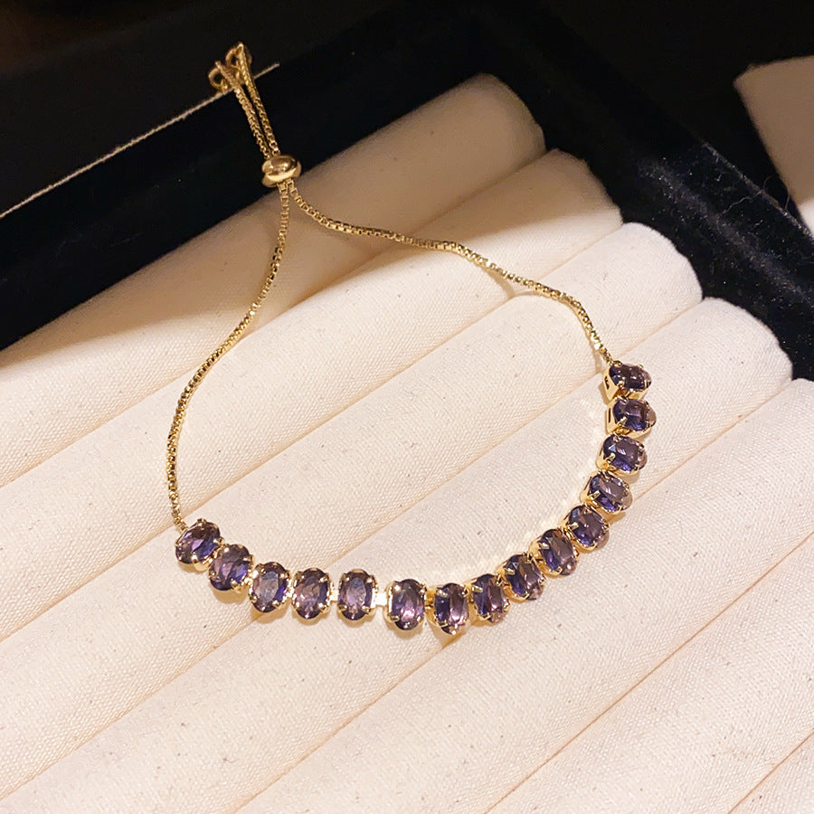 Luxury Elegant Oval Geometric Cubic Zirconia Inlaid Brass Bracelet for Women