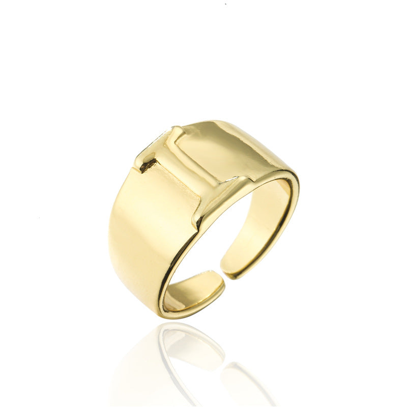 18K Gold Plated Brass Letter Ring Adjustable Open Design for Women