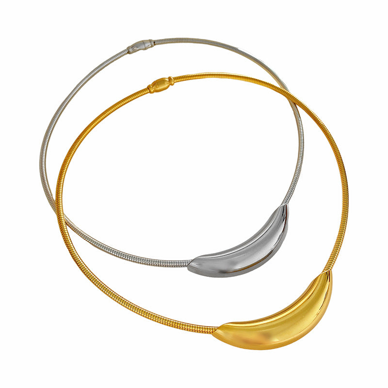 Geometric Oval Hollow Curved Tube Titanium Steel Choker Necklace Plated Unisex